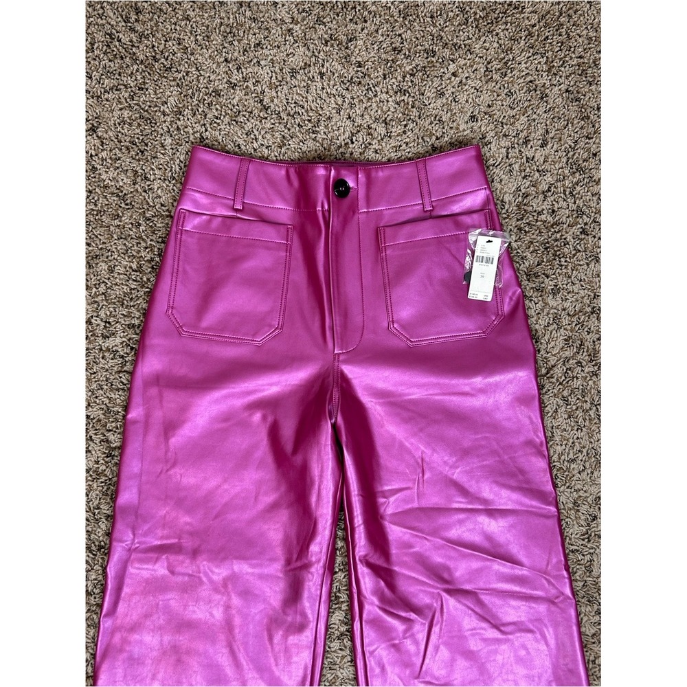 Maeve Anthro The Colette Cropped Wide-Leg Vegan Leather Pants Rose Pink Size 30 - Picture 2 of 10
